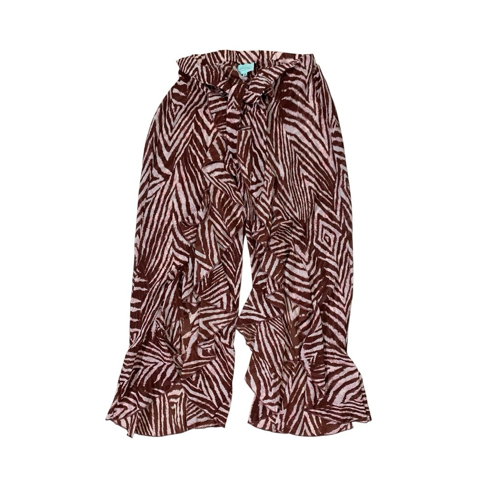 True Destinations Brown Pink Zebra‎ Print Ruffle Pants M Boho Y2K